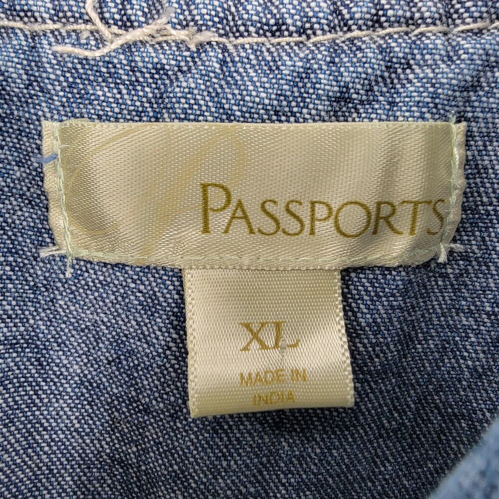 Passports Denim Vest Womens XL Blue Textured Trim Hook and Eye Closure Vintage - Picture 12 of 14